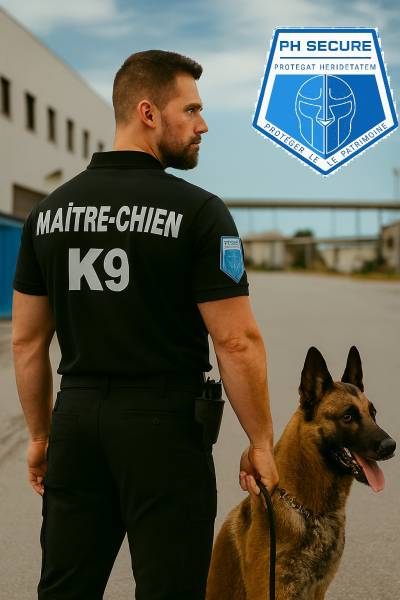 Gardiennage 24h/24 des zones industrielles et commerciales avec maîtres-chiens et agents PH Secure suivis en temps réel